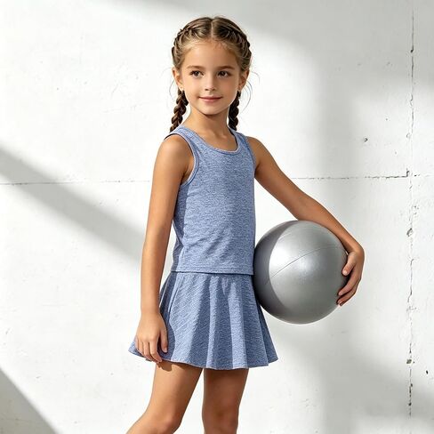 Girls 2 Piece Sun Protection Tank Top and Skort Set Quick Dry Moisture Wicking Athletic Active Wear in Kuwait