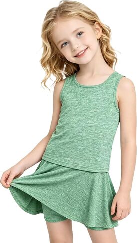Girls 2 Piece Sun Protection Tank Top and Skort Set Quick Dry Moisture Wicking Athletic Active Wear in Kuwait