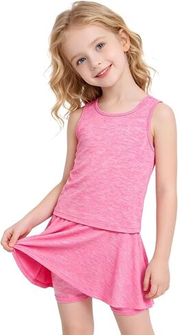 Girls 2 Piece Sun Protection Tank Top and Skort Set Quick Dry Moisture Wicking Athletic Active Wear in Kuwait