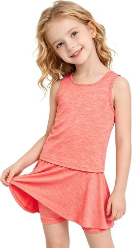 Girls 2 Piece Sun Protection Tank Top and Skort Set Quick Dry Moisture Wicking Athletic Active Wear in Kuwait