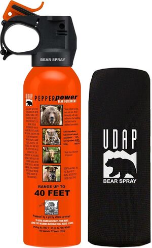 UDAP Pepper Power 12VHP Safety Orange Bear Spray Self Defense Deterrent with Hip Holster and Belt for Camping, Hiking, Fishing, Powerful Blast Pattern, 30 feet Fog Barrier, 7.9 oz in Kuwait