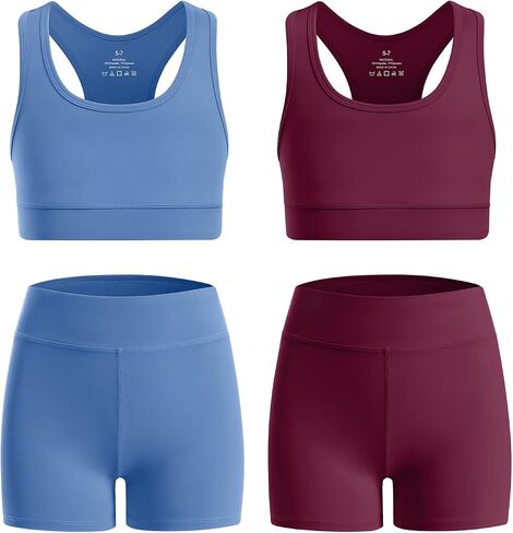 Xelky Girls 2 Piece Workout Outfits Crop Tank Top and Shorts Set Kids Athletic Clothing for Yoga Sports in Saudi Arabia