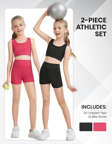 Xelky Girls 2 Piece Workout Outfits Crop Tank Top and Shorts Set Kids Athletic Clothing for Yoga Sports in Saudi Arabia