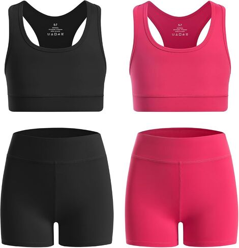 Xelky Girls 2 Piece Workout Outfits Crop Tank Top and Shorts Set Kids Athletic Clothing for Yoga Sports in Saudi Arabia