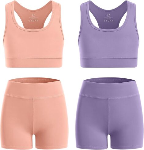 Xelky Girls 2 Piece Workout Outfits Crop Tank Top and Shorts Set Kids Athletic Clothing for Yoga Sports in Saudi Arabia
