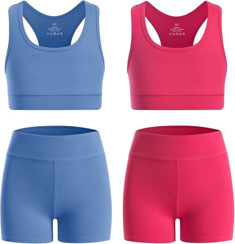 Xelky Girls 2 Piece Workout Outfits Crop Tank Top and Shorts Set Kids Athletic Clothing for Yoga Sports in Saudi Arabia