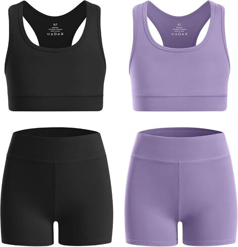 Xelky Girls 2 Piece Workout Outfits Crop Tank Top and Shorts Set Kids Athletic Clothing for Yoga Sports in Saudi Arabia