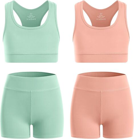 Xelky Girls 2 Piece Workout Outfits Crop Tank Top and Shorts Set Kids Athletic Clothing for Yoga Sports in Saudi Arabia