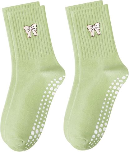 Pilates Yoga Grip Socks for Women, Bow-Patterned Ruffled Crew Socks Ideal for Fitness, Ballet Bar Work&Dance in Saudi Arabia