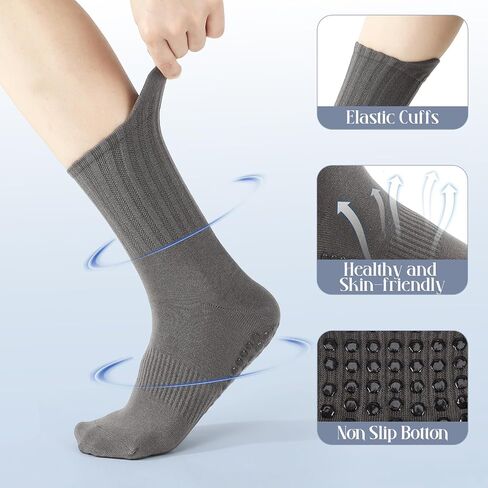 4 Pairs Mens Grip Socks Non Slip Size 6-9, Anti Slip Pilates Yoga Socks, Men Ankle Socks with Grips for Hospital, Pilates, Fitness Grippy Socks, Black, White, Gray, Light Gray(medium tube) in Kuwait