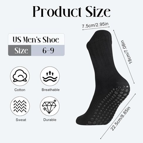 4 Pairs Mens Grip Socks Non Slip Size 6-9, Anti Slip Pilates Yoga Socks, Men Ankle Socks with Grips for Hospital, Pilates, Fitness Grippy Socks, Black, White, Gray, Light Gray(medium tube) in Kuwait
