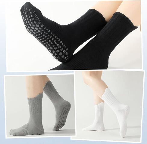 4 Pairs Mens Grip Socks Non Slip Size 6-9, Anti Slip Pilates Yoga Socks, Men Ankle Socks with Grips for Hospital, Pilates, Fitness Grippy Socks, Black, White, Gray, Light Gray(medium tube) in Kuwait