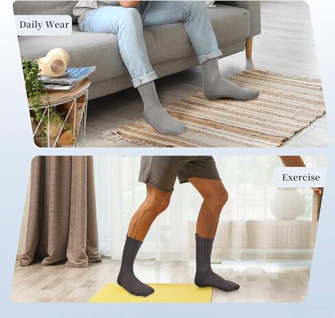 4 Pairs Mens Grip Socks Non Slip Size 6-9, Anti Slip Pilates Yoga Socks, Men Ankle Socks with Grips for Hospital, Pilates, Fitness Grippy Socks, Black, White, Gray, Light Gray(medium tube) in Kuwait