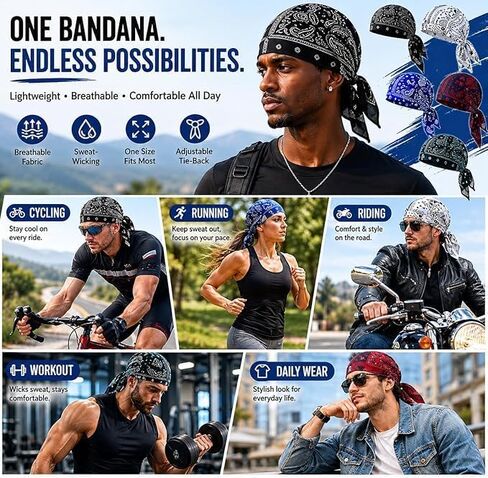 Cooling Skull Cap Helmet Liner, Paisley Cooling Headscarf Cap Set, Elastic Cycling Sports Cap Cooling Headscarf Cap Set,Bandana Beanie Motorcycle Pirate Head Wrap Safety Helmet Liner in Kuwait