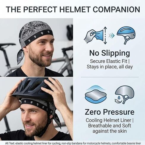 Cooling Skull Cap Helmet Liner, Paisley Cooling Headscarf Cap Set, Elastic Cycling Sports Cap Cooling Headscarf Cap Set,Bandana Beanie Motorcycle Pirate Head Wrap Safety Helmet Liner in Kuwait