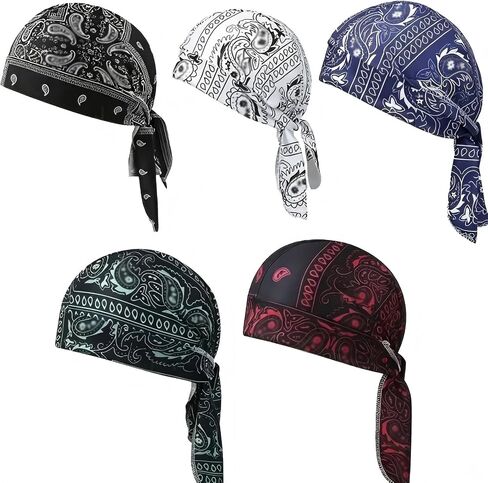 Paisley Cooling Headscarf Cap Set – 5 Pack Breathable Sweat Wicking Durag, Lightweight Stretch Bandana Beanie for Outdoor Cycling, Running, Motorcycle Helmet Liner in Kuwait