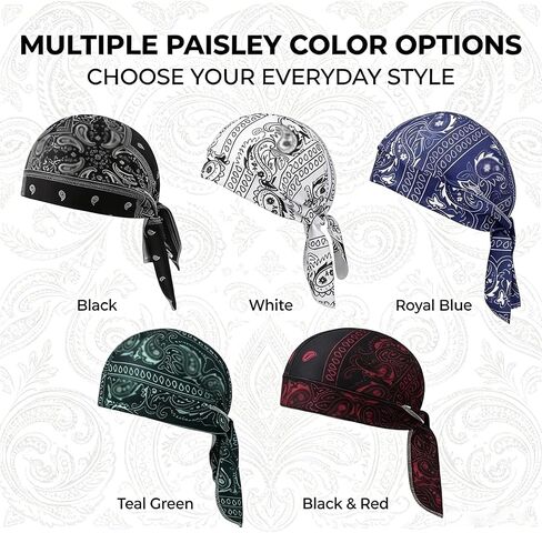 Paisley Cooling Headscarf Cap Set – 5 Pack Breathable Sweat Wicking Durag, Lightweight Stretch Bandana Beanie for Outdoor Cycling, Running, Motorcycle Helmet Liner in Kuwait