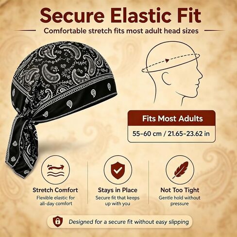 Paisley Cooling Headscarf Cap Set – 5 Pack Breathable Sweat Wicking Durag, Lightweight Stretch Bandana Beanie for Outdoor Cycling, Running, Motorcycle Helmet Liner in Kuwait