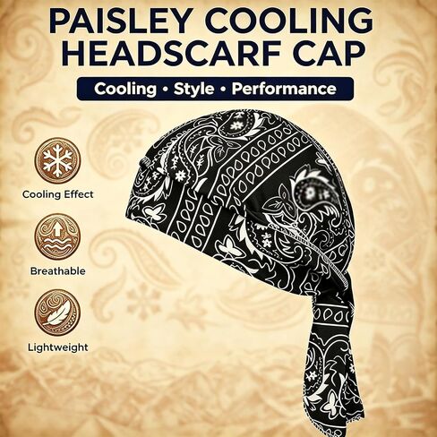 Paisley Cooling Headscarf Cap Set – 5 Pack Breathable Sweat Wicking Durag, Lightweight Stretch Bandana Beanie for Outdoor Cycling, Running, Motorcycle Helmet Liner in Kuwait