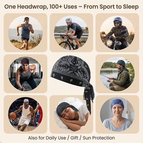 Paisley Cooling Headscarf Cap Set – 5 Pack Breathable Sweat Wicking Durag, Lightweight Stretch Bandana Beanie for Outdoor Cycling, Running, Motorcycle Helmet Liner in Kuwait