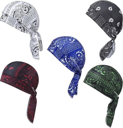 5 Pack Paisley Cooling Headscarf Caf Bandana Beanie Set, Elastic Fit Helmet Liner Head Wrap, Pirate Sweat Style Headscarf Cap for Men Running Cycling Motorcycle Outdoor Activities in Saudi Arabia