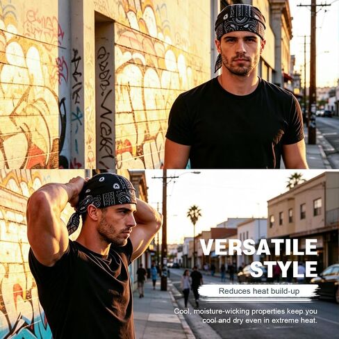 5 Pack Paisley Cooling Headscarf Caf Bandana Beanie Set, Elastic Fit Helmet Liner Head Wrap, Pirate Sweat Style Headscarf Cap for Men Running Cycling Motorcycle Outdoor Activities in Saudi Arabia