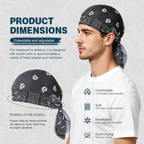 5 Pack Paisley Cooling Headscarf Caf Bandana Beanie Set, Elastic Fit Helmet Liner Head Wrap, Pirate Sweat Style Headscarf Cap for Men Running Cycling Motorcycle Outdoor Activities in Saudi Arabia