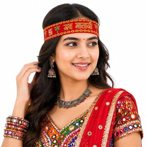Jai Mata Di Velvet Patti-90 Cm Long(Pack Of 12)|Kanya Poojan Chunri|Fancy Design Velvet Jai Mata Di Head Band in Kuwait