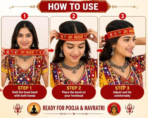 Jai Mata Di Velvet Patti-90 Cm Long(Pack Of 12)|Kanya Poojan Chunri|Fancy Design Velvet Jai Mata Di Head Band in Kuwait