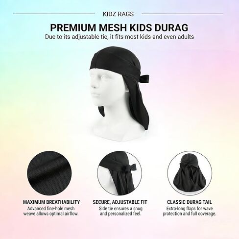 Kids Mesh Durag for Boys & Girls, Breathable Tie-Back Headwrap with Long Tails for Sports, Running, Cycling, and Everyday Wear in Saudi Arabia