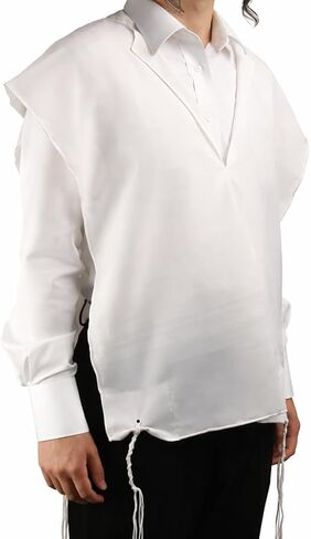 MEFOAR Wool Sephardi Style Tzitzis V Neck with 1 Hole Design, 100% Wool Tzitzit Undershirt Garment for Daily Wear in Saudi Arabia