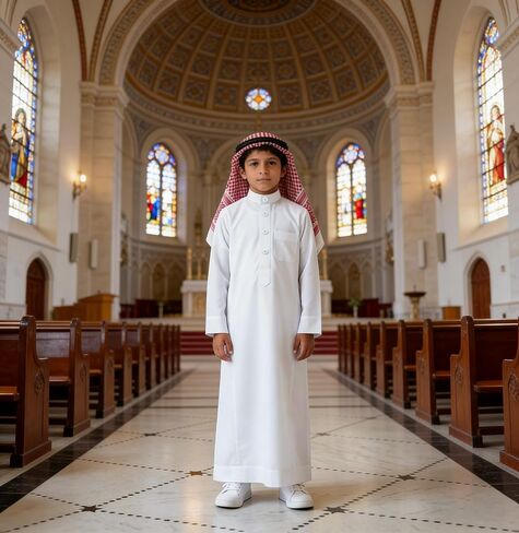Kids Islamic Traditional Set, White Thobe with Keffiyeh Headscarf, Cool Comfortable Casual Wear for Boys in Kuwait