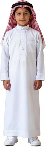 Kids Islamic Traditional Set, White Thobe with Keffiyeh Headscarf, Cool Comfortable Casual Wear for Boys in Kuwait