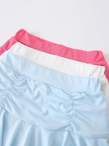 3 Pack Skorts for Girls Asymmetrical Skirt Flowy Skort High Waist A Line Skirt Pleated Ruffle Athletic Skirt in Kuwait