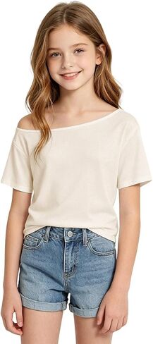Off Shoulder Shirts for Girls Loose Fit Fashion Y2K Causal Solid Color Shirts Lightweight Pullover 2026 Trendy Shirts in Saudi Arabia