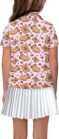 Girls Short Sleeve Golf Shirts Button Up V Neck Tennis Shirts Quick Dry Athletic Tank Tops for Age 5-16 Years in Saudi Arabia