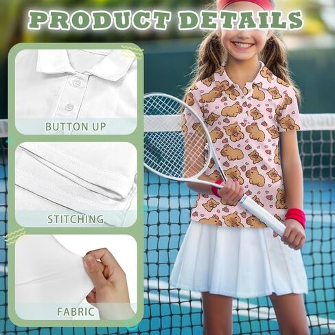 Girls Short Sleeve Golf Shirts Button Up V Neck Tennis Shirts Quick Dry Athletic Tank Tops for Age 5-16 Years in Saudi Arabia