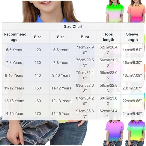 Xiaojmake Girls Golf Shirts Gradient Short Sleeve Button Up T-Shirt School Uniform Casual Athletic Golf Tennis Collared Shirt in Saudi Arabia