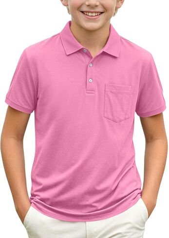 Boys Girls Short Sleeve Polo Shirts Kids School Uniform T-Shirts Summer Casual Tennis Tops with Pocket 2-15 Years in Saudi Arabia