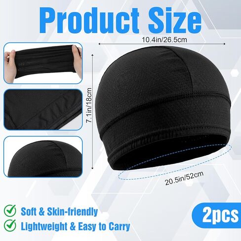 Nogeqi 2 Pcs Cooling Skull Caps for Men Women, Breathable Mesh Hard Hat Liner, Quick Dry Helmet Liner Cycling Beanie, Fits Under Helmets, Black in Kuwait