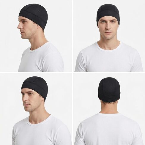 Nogeqi 2 Pcs Cooling Skull Caps for Men Women, Breathable Mesh Hard Hat Liner, Quick Dry Helmet Liner Cycling Beanie, Fits Under Helmets, Black in Kuwait