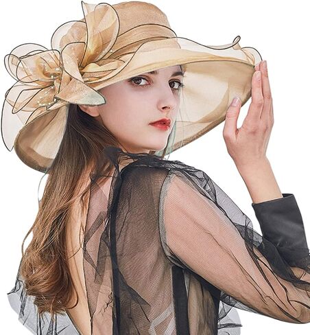 Women's Organza Kentucky Hat Fashion Flower Hats Casual Trendy Hats Wedding Tea Party Hat for Ladies in Kuwait
