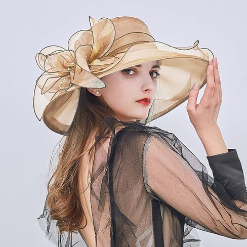 Women's Organza Kentucky Hat Fashion Flower Hats Casual Trendy Hats Wedding Tea Party Hat for Ladies in Kuwait