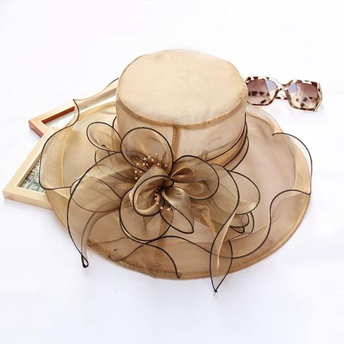 Women's Organza Kentucky Hat Fashion Flower Hats Casual Trendy Hats Wedding Tea Party Hat for Ladies in Kuwait