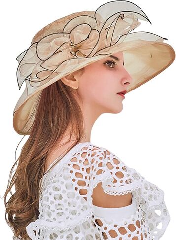 Women's Organza Kentucky Hat Fashion Flower Hats Casual Trendy Hats Wedding Tea Party Hat for Ladies in Kuwait