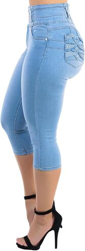 سراويل نسائية من Moda Xpress للصغار بخصر عالٍ للغاية لرفع المؤخرة من قماش الدنيم المطاطي كابريس رافعة للأعلى ونحت الجسم وتشكيل الجسم بشكل مريح in Kuwait
