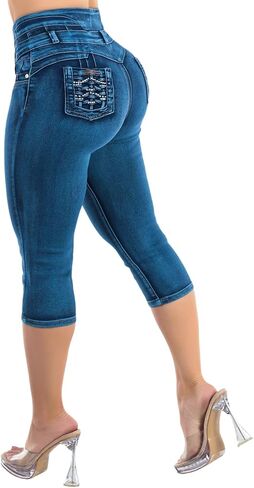 سراويل نسائية من Moda Xpress للصغار بخصر عالٍ للغاية لرفع المؤخرة من قماش الدنيم المطاطي كابريس رافعة للأعلى ونحت الجسم وتشكيل الجسم بشكل مريح in Kuwait