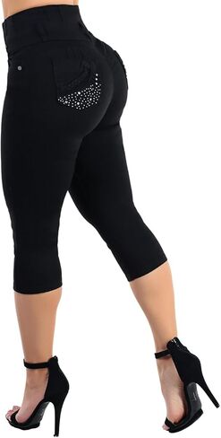 سراويل نسائية من Moda Xpress للصغار بخصر عالٍ للغاية لرفع المؤخرة من قماش الدنيم المطاطي كابريس رافعة للأعلى ونحت الجسم وتشكيل الجسم بشكل مريح in Kuwait