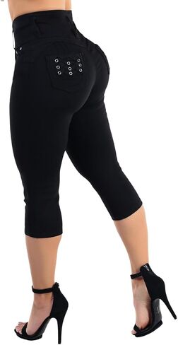 سراويل نسائية من Moda Xpress للصغار بخصر عالٍ للغاية لرفع المؤخرة من قماش الدنيم المطاطي كابريس رافعة للأعلى ونحت الجسم وتشكيل الجسم بشكل مريح in Kuwait