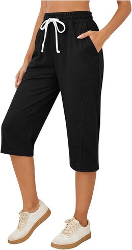 Cropped Pants for Women Drawstring Capri Joggers Casual Athletic Yoga Capris Pants with Pockets Elasticated Waist in Kuwait